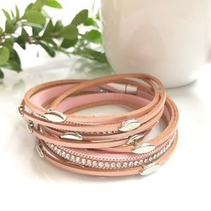 Pink Leather Wrap Bangle Magnet Bracelet